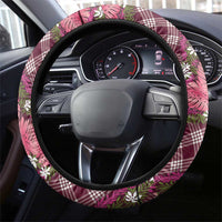 Polynesian Monstera Tiare Floral Steering Wheel Cover Fuchsia Tropical Plaid - Polynesian Pride