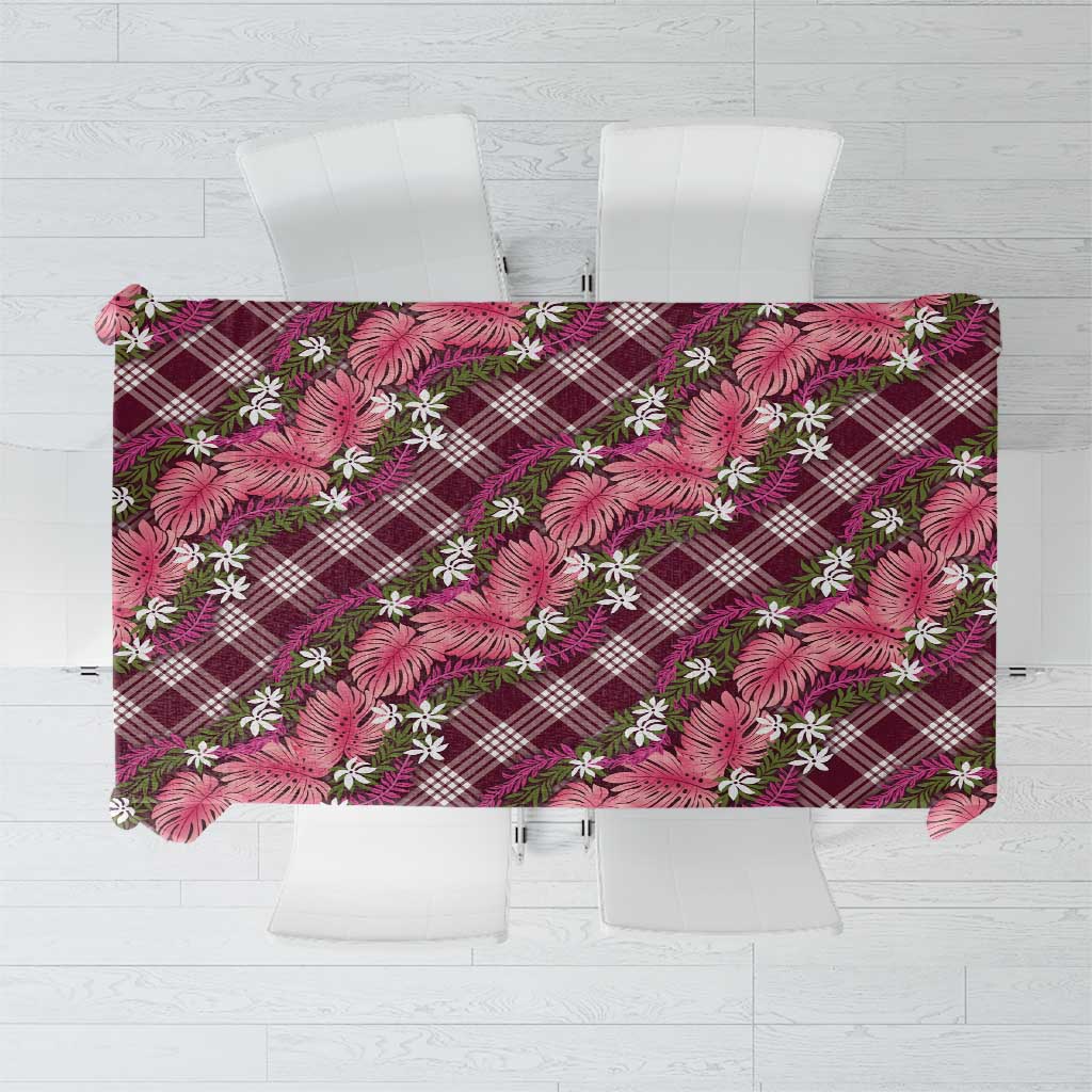 Polynesian Monstera Tiare Floral Tablecloth Fuchsia Tropical Plaid - Polynesian Pride