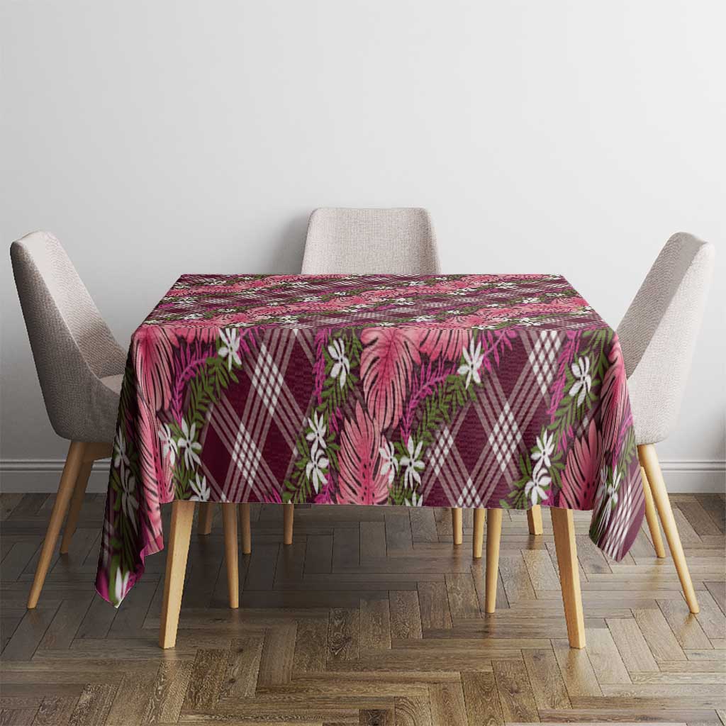 Polynesian Monstera Tiare Floral Tablecloth Fuchsia Tropical Plaid - Polynesian Pride
