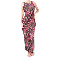 Polynesian Monstera Tiare Floral Tank Maxi Dress Fuchsia Tropical Plaid - Polynesian Pride