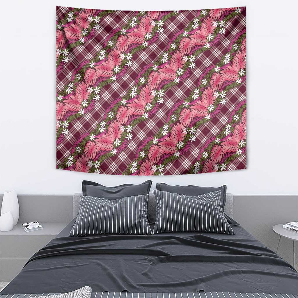 Polynesian Monstera Tiare Floral Tapestry Fuchsia Tropical Plaid - Polynesian Pride