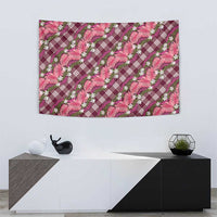 Polynesian Monstera Tiare Floral Tapestry Fuchsia Tropical Plaid - Polynesian Pride