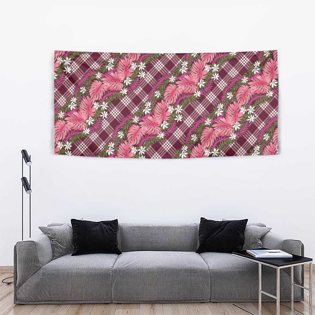 Polynesian Monstera Tiare Floral Tapestry Fuchsia Tropical Plaid - Polynesian Pride