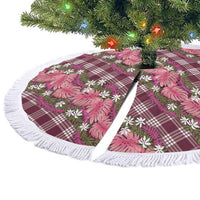 Polynesian Monstera Tiare Floral Tree Skirt Fuchsia Tropical Plaid - Polynesian Pride