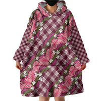 Polynesian Monstera Tiare Floral Wearable Blanket Hoodie Fuchsia Tropical Plaid - Polynesian Pride