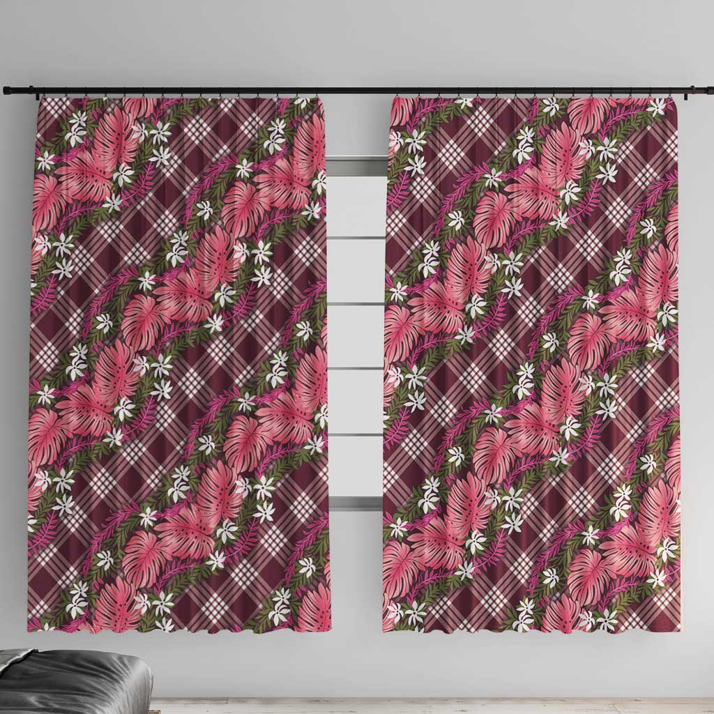 Polynesian Monstera Tiare Floral Window Curtain Fuchsia Tropical Plaid - Polynesian Pride