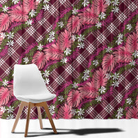 Polynesian Monstera Tiare Floral Window Curtain Fuchsia Tropical Plaid - Polynesian Pride
