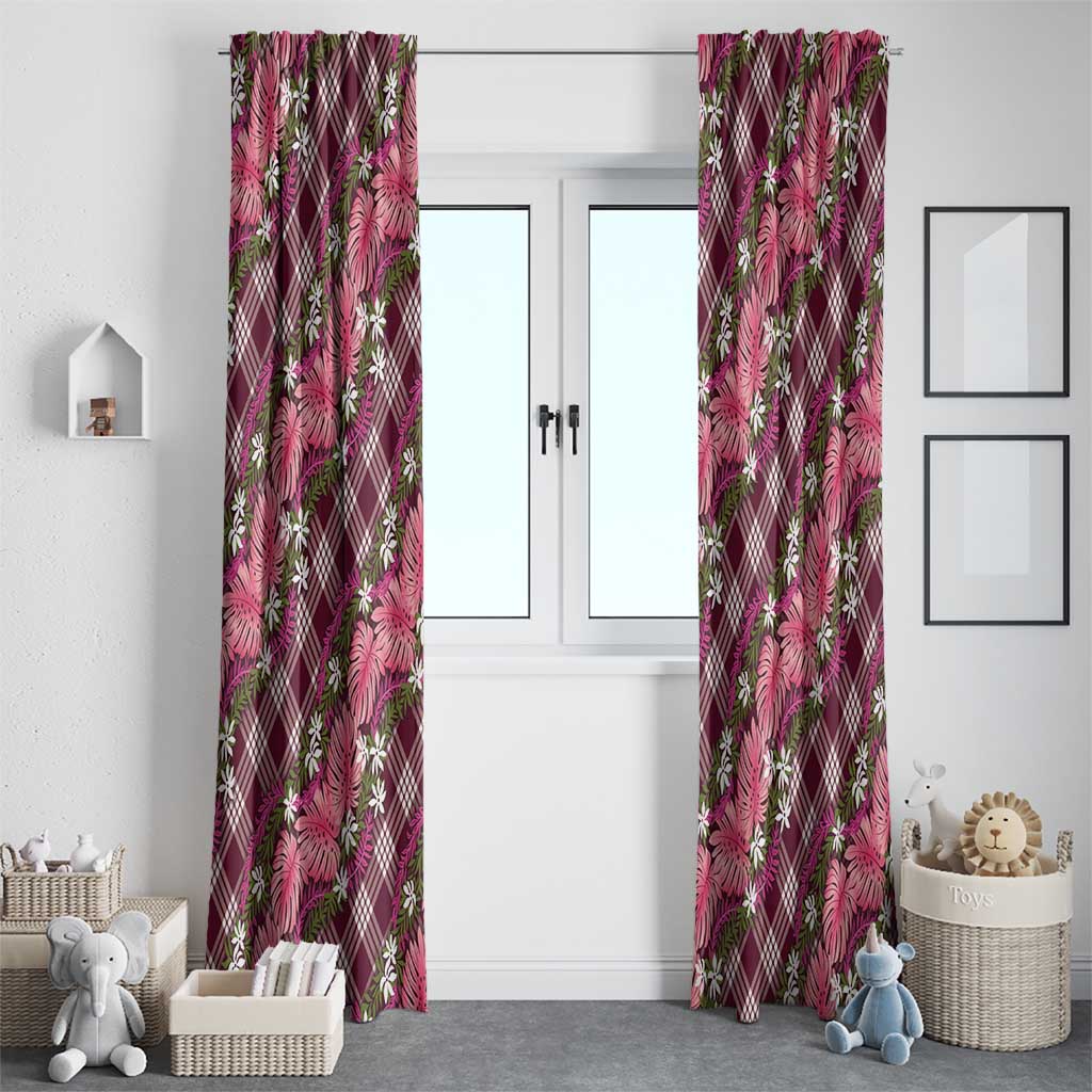 Polynesian Monstera Tiare Floral Window Curtain Fuchsia Tropical Plaid - Polynesian Pride