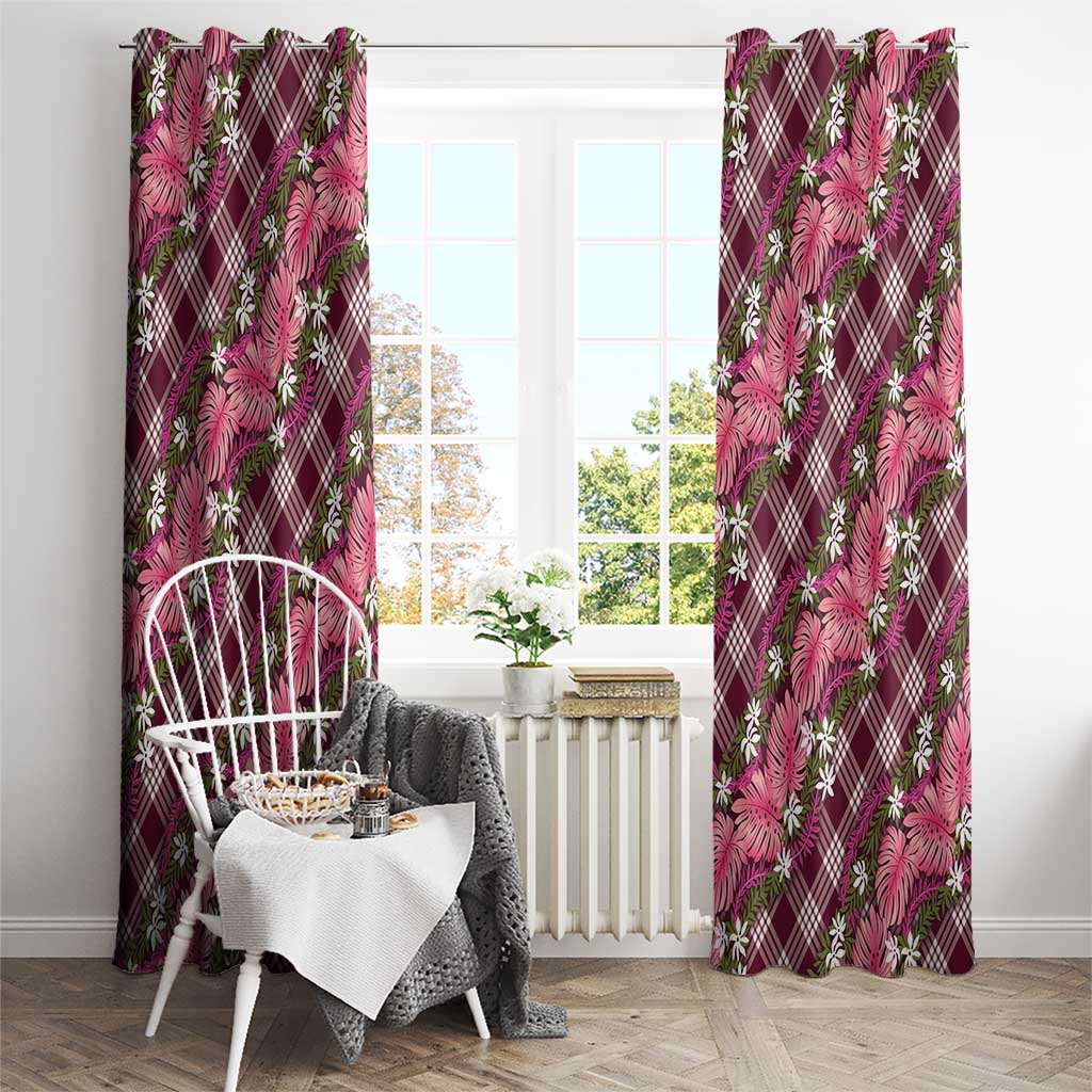 Polynesian Monstera Tiare Floral Window Curtain Fuchsia Tropical Plaid - Polynesian Pride