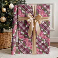 Polynesian Monstera Tiare Floral Wrapping Paper Fuchsia Tropical Plaid - Polynesian Pride