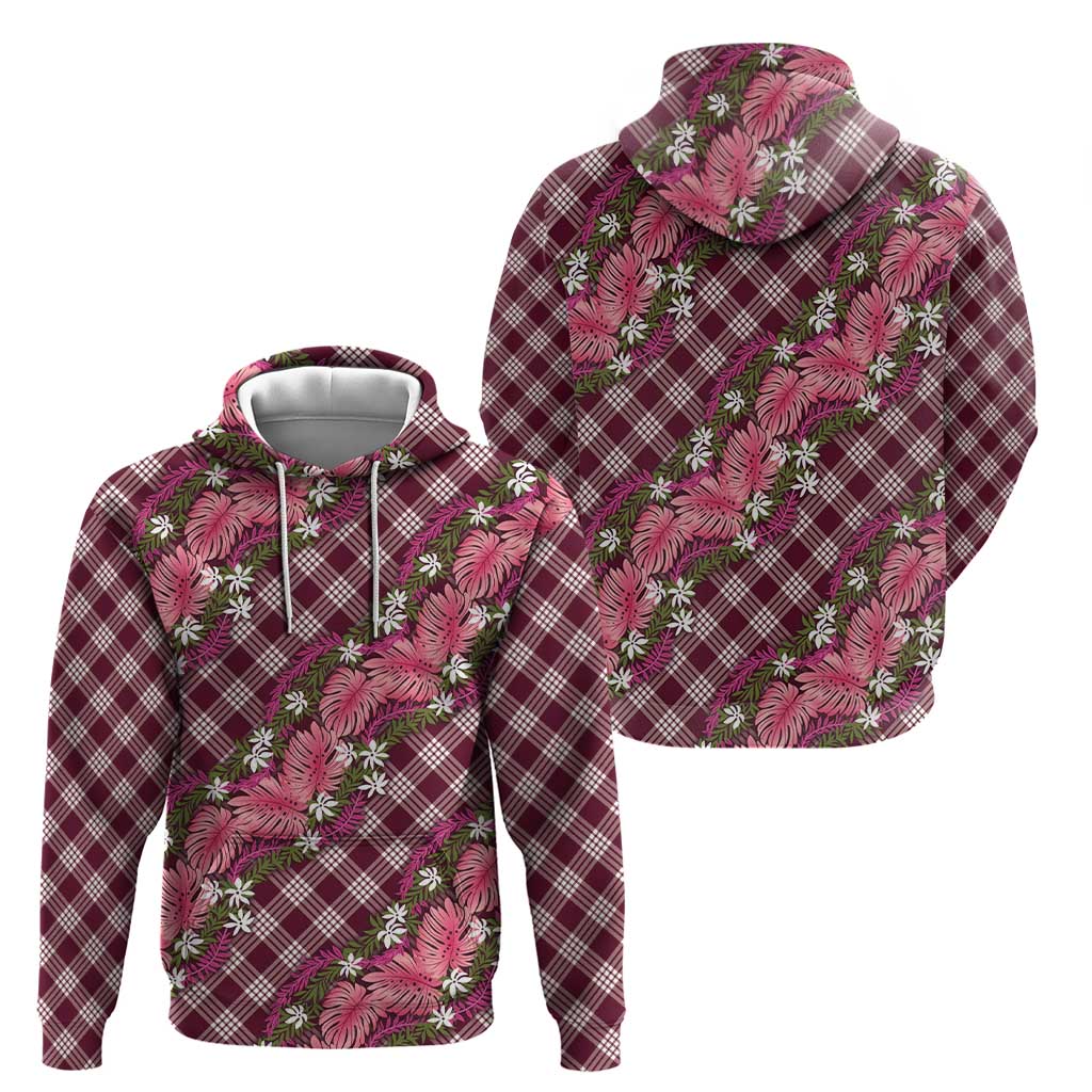 Polynesian Monstera Tiare Floral Zip Hoodie Fuchsia Tropical Plaid - Polynesian Pride