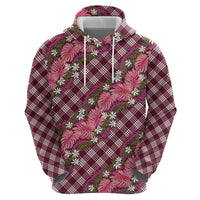 Polynesian Monstera Tiare Floral Zip Hoodie Fuchsia Tropical Plaid - Polynesian Pride