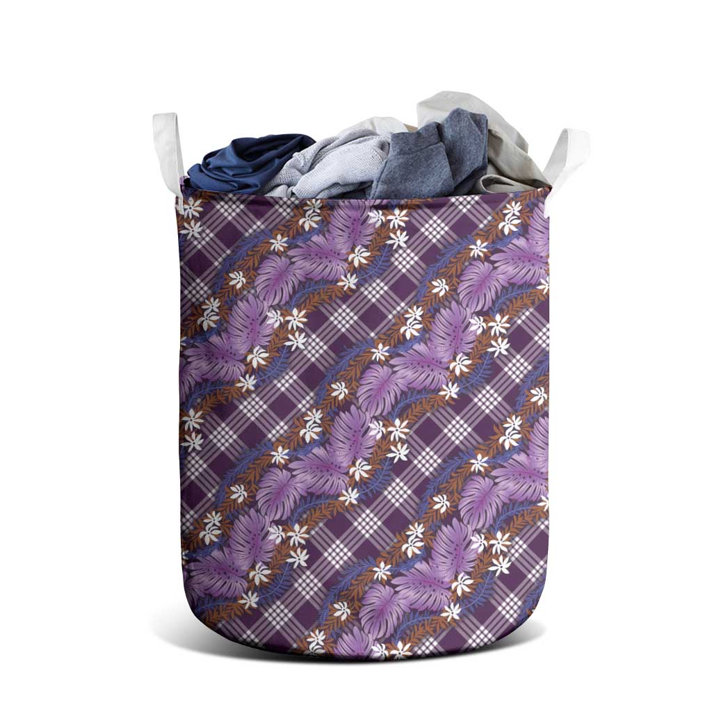 Polynesian Monstera Tiare Floral Laundry Basket Lavender Tropical Plaid - Polynesian Pride