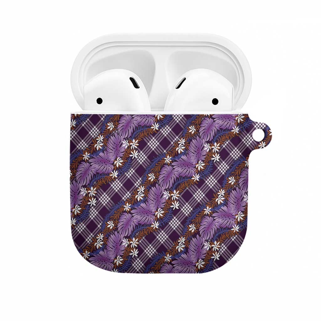 Polynesian Monstera Tiare Floral AirPods Case Lavender Tropical Plaid - Polynesian Pride