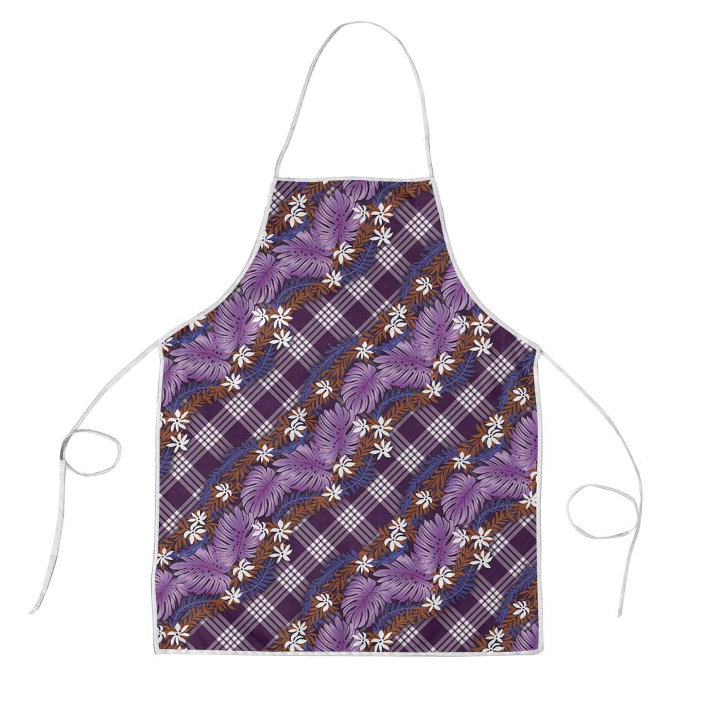 Polynesian Monstera Tiare Floral Apron Lavender Tropical Plaid - Polynesian Pride