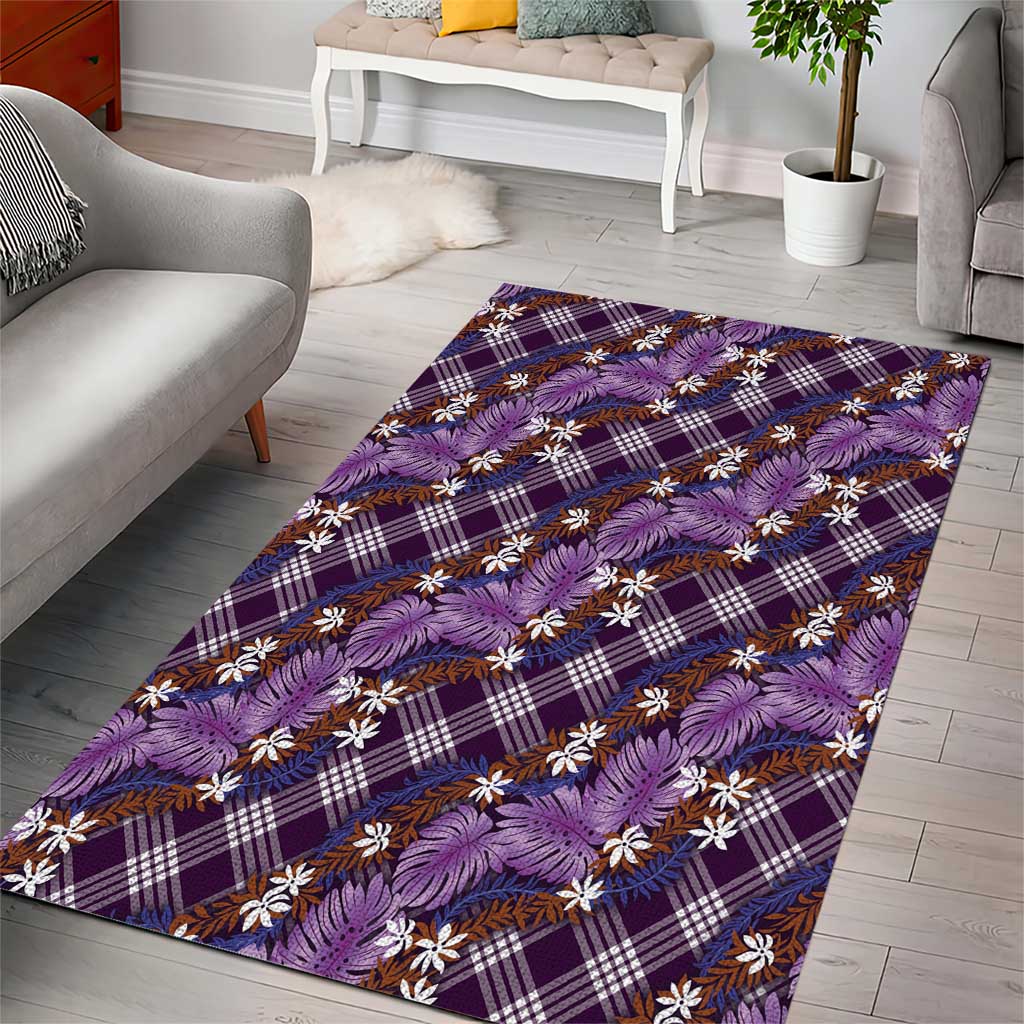 Polynesian Monstera Tiare Floral Area Rug Lavender Tropical Plaid - Polynesian Pride