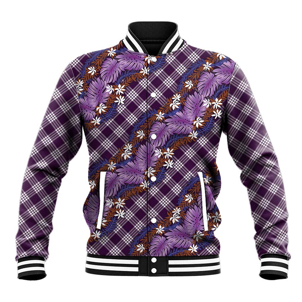 Polynesian Monstera Tiare Floral Baseball Jacket Lavender Tropical Plaid - Polynesian Pride