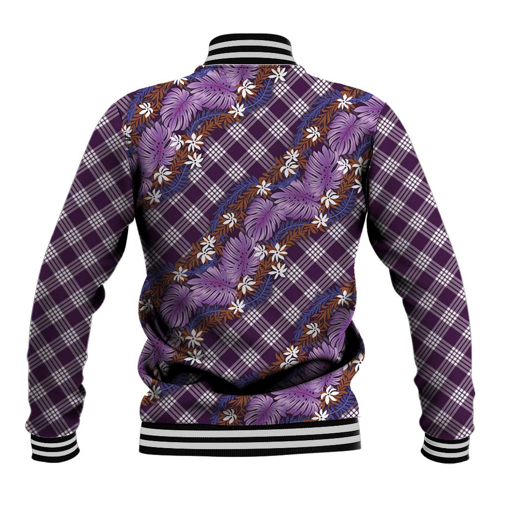 Polynesian Monstera Tiare Floral Baseball Jacket Lavender Tropical Plaid - Polynesian Pride