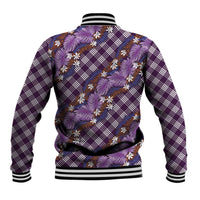 Polynesian Monstera Tiare Floral Baseball Jacket Lavender Tropical Plaid - Polynesian Pride