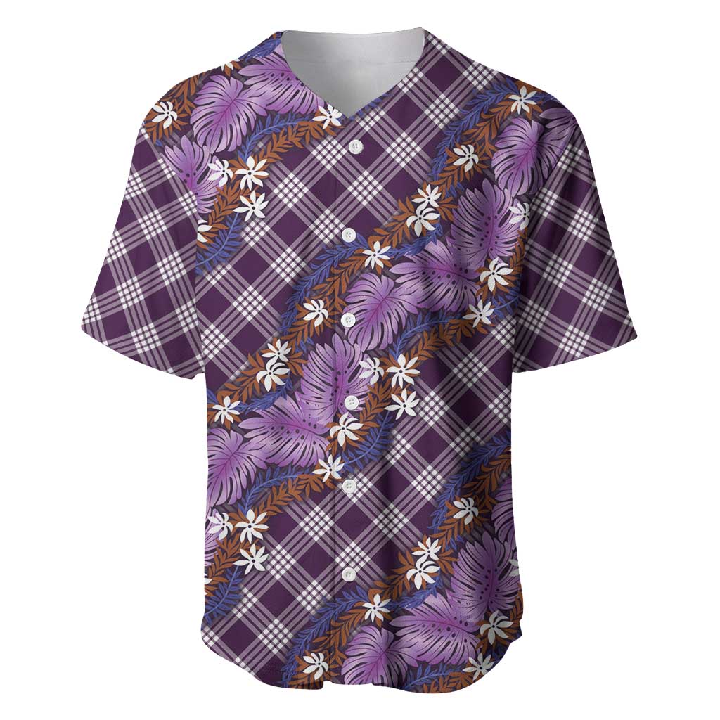 Polynesian Monstera Tiare Floral Baseball Jersey Lavender Tropical Plaid - Polynesian Pride