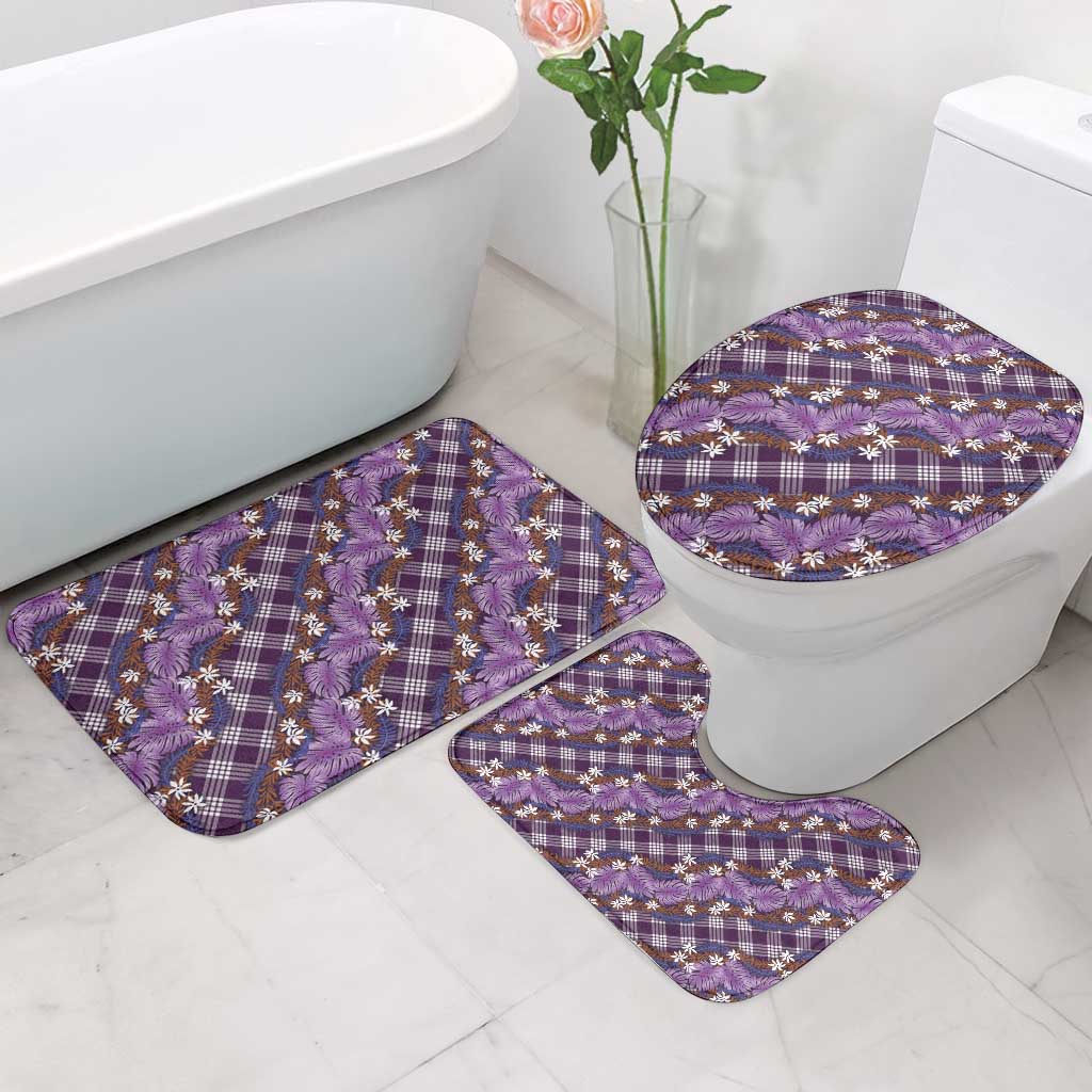 Polynesian Monstera Tiare Floral Bathroom Set Lavender Tropical Plaid - Polynesian Pride