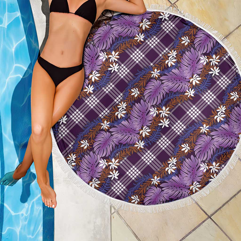 Polynesian Monstera Tiare Floral Beach Blanket Lavender Tropical Plaid - Polynesian Pride