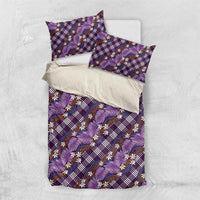 Polynesian Monstera Tiare Floral Bedding Set Lavender Tropical Plaid - Polynesian Pride