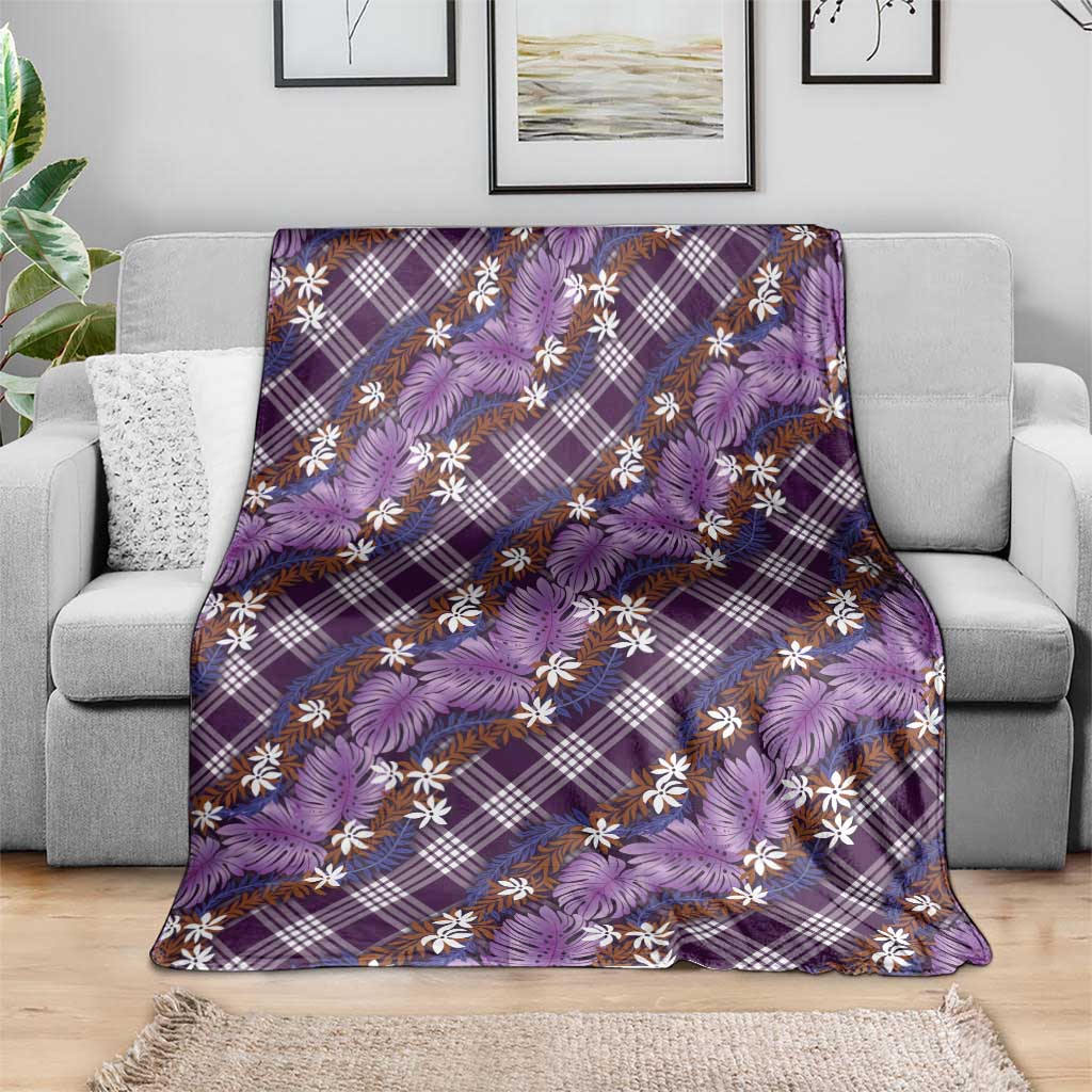 Polynesian Monstera Tiare Floral Blanket Lavender Tropical Plaid - Polynesian Pride