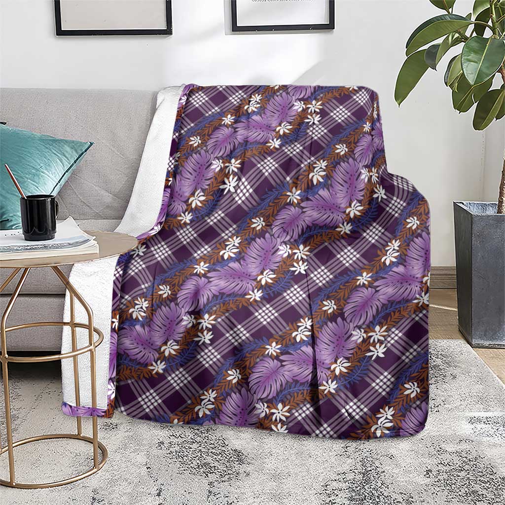 Polynesian Monstera Tiare Floral Blanket Lavender Tropical Plaid - Polynesian Pride