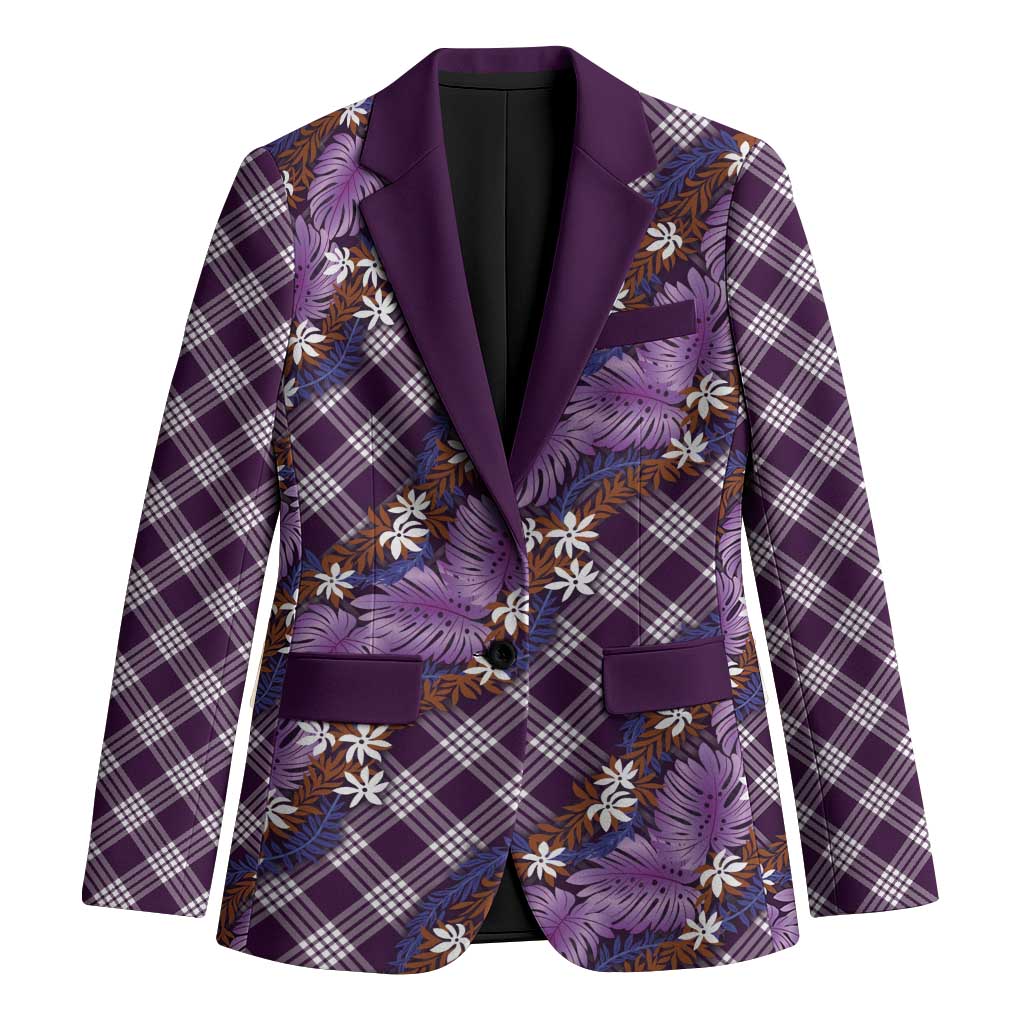 Polynesian Monstera Tiare Floral Blazer Lavender Tropical Plaid - Polynesian Pride