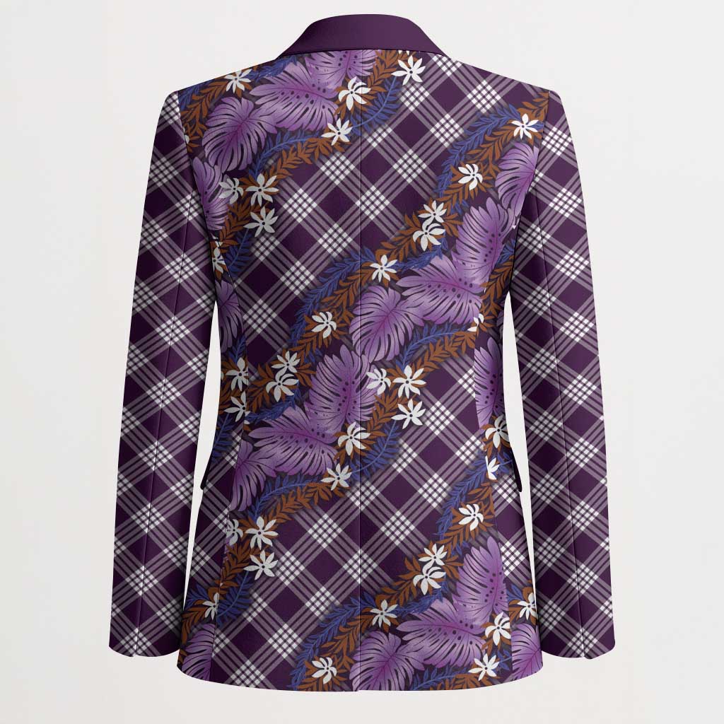 Polynesian Monstera Tiare Floral Blazer Lavender Tropical Plaid - Polynesian Pride
