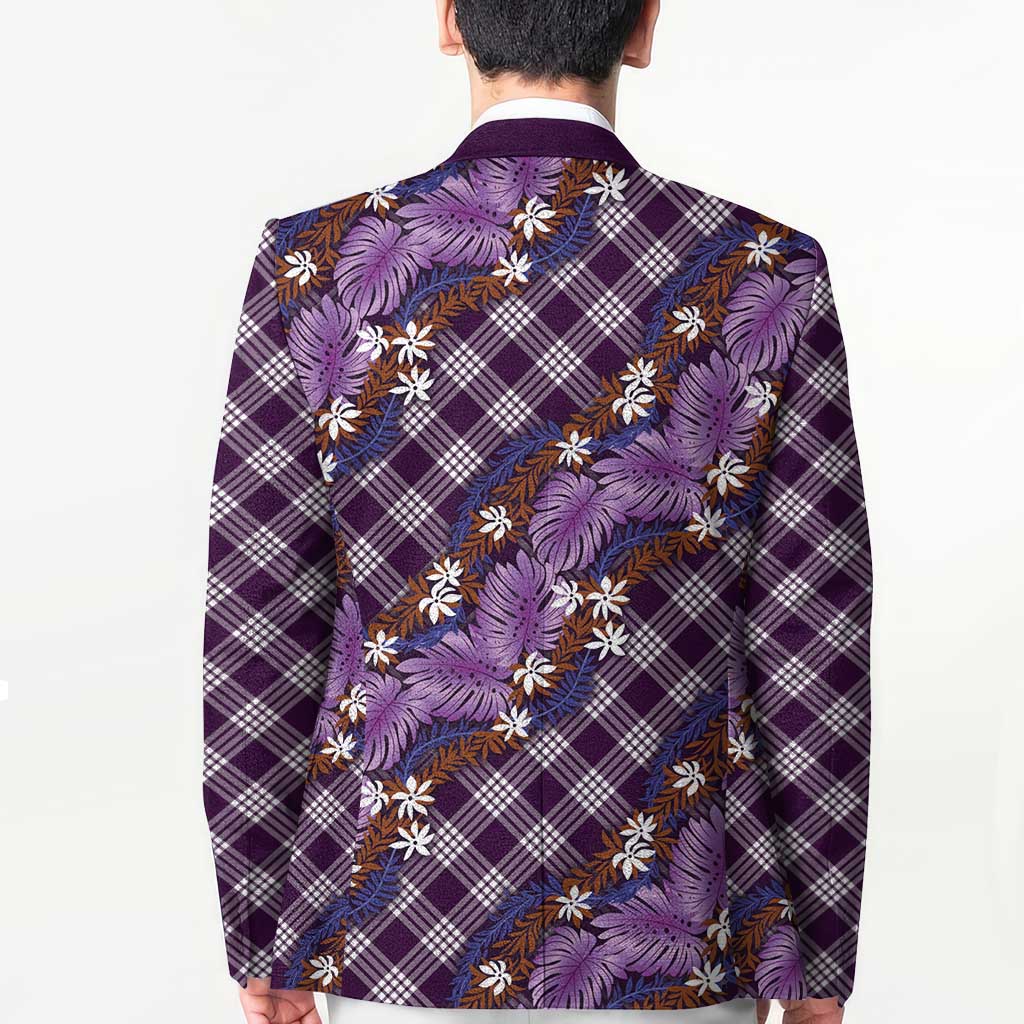 Polynesian Monstera Tiare Floral Blazer Lavender Tropical Plaid - Polynesian Pride