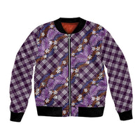 Polynesian Monstera Tiare Floral Bomber Jacket Lavender Tropical Plaid - Polynesian Pride
