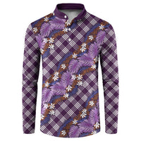 Polynesian Monstera Tiare Floral Button Sweatshirt Lavender Tropical Plaid - Polynesian Pride