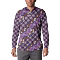 Polynesian Monstera Tiare Floral Button Sweatshirt Lavender Tropical Plaid - Polynesian Pride