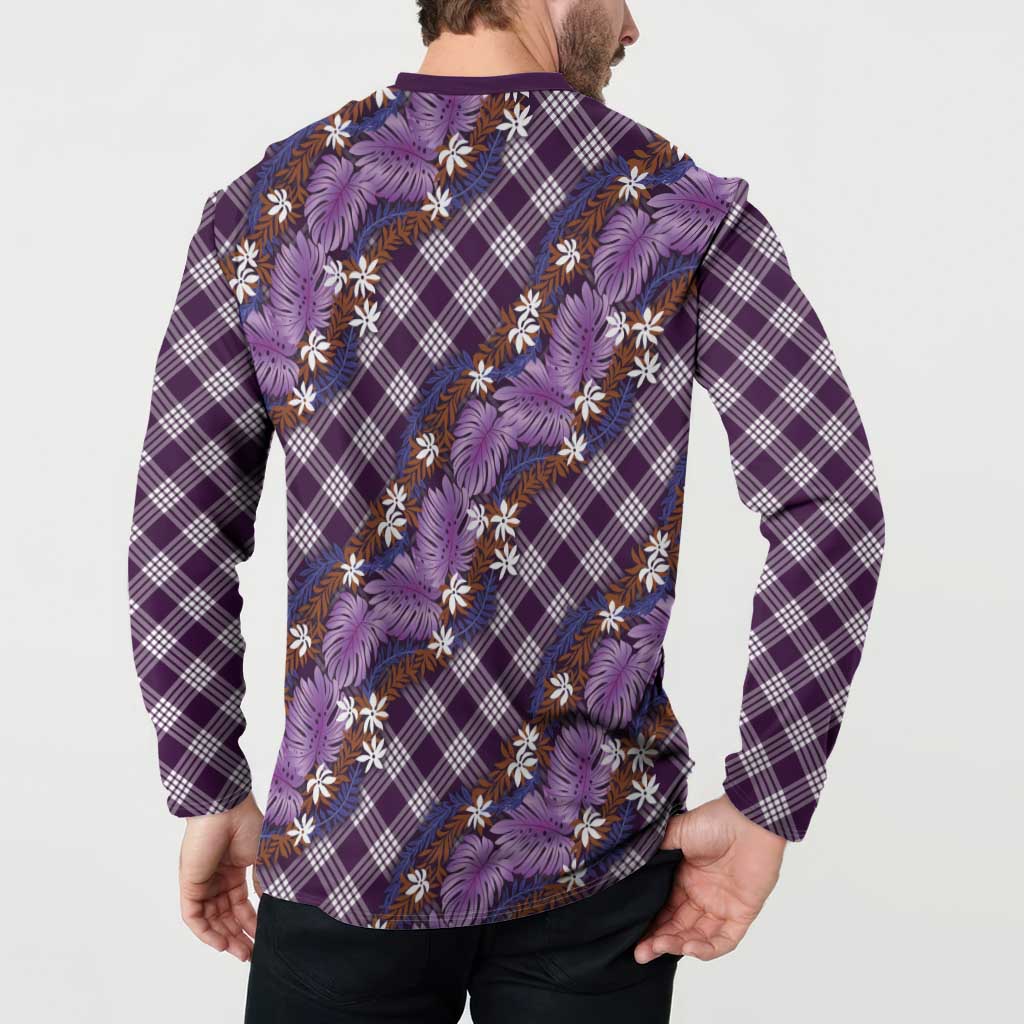 Polynesian Monstera Tiare Floral Button Sweatshirt Lavender Tropical Plaid - Polynesian Pride