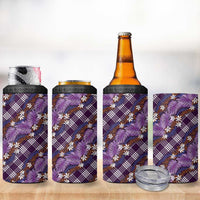 Polynesian Monstera Tiare Floral 4 in 1 Can Cooler Tumbler Lavender Tropical Plaid - Polynesian Pride