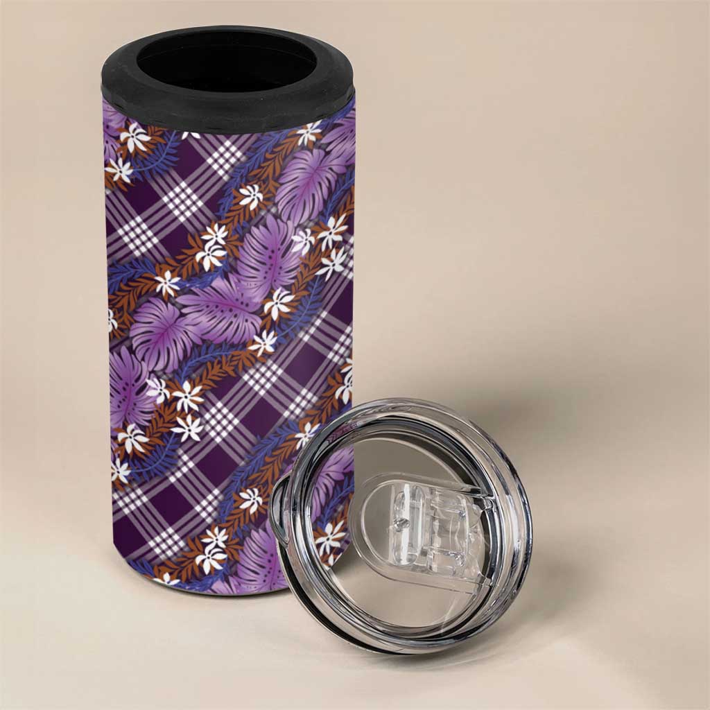 Polynesian Monstera Tiare Floral 4 in 1 Can Cooler Tumbler Lavender Tropical Plaid - Polynesian Pride