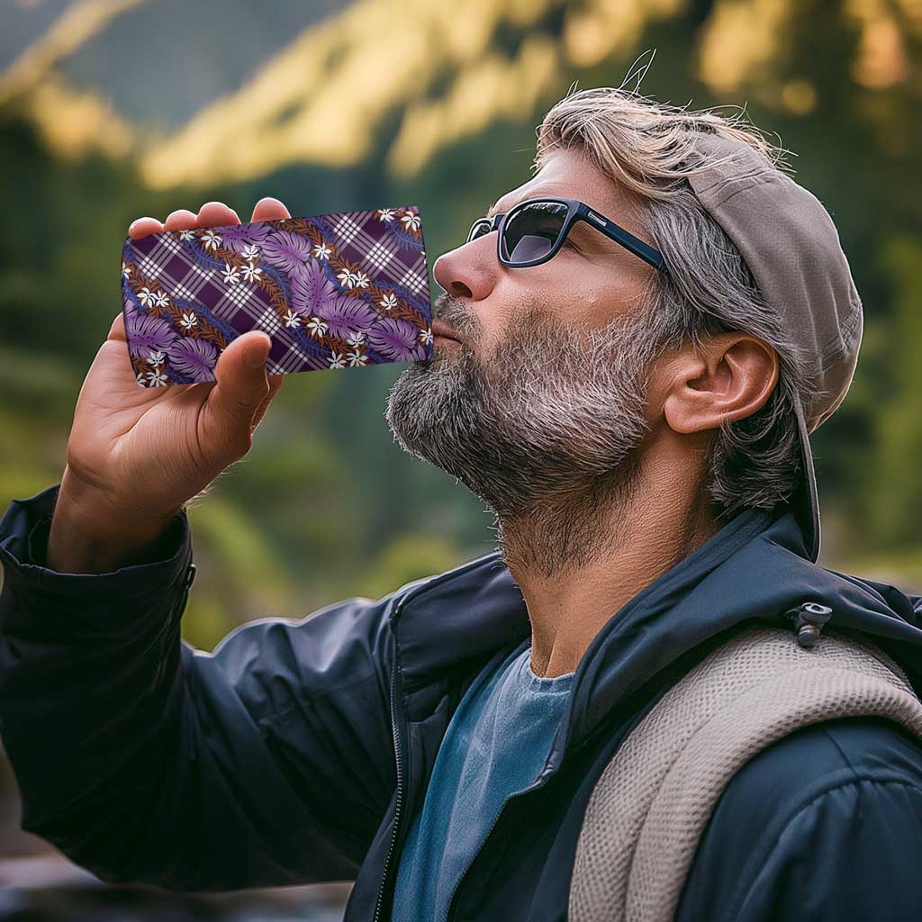 Polynesian Monstera Tiare Floral 4 in 1 Can Cooler Tumbler Lavender Tropical Plaid - Polynesian Pride