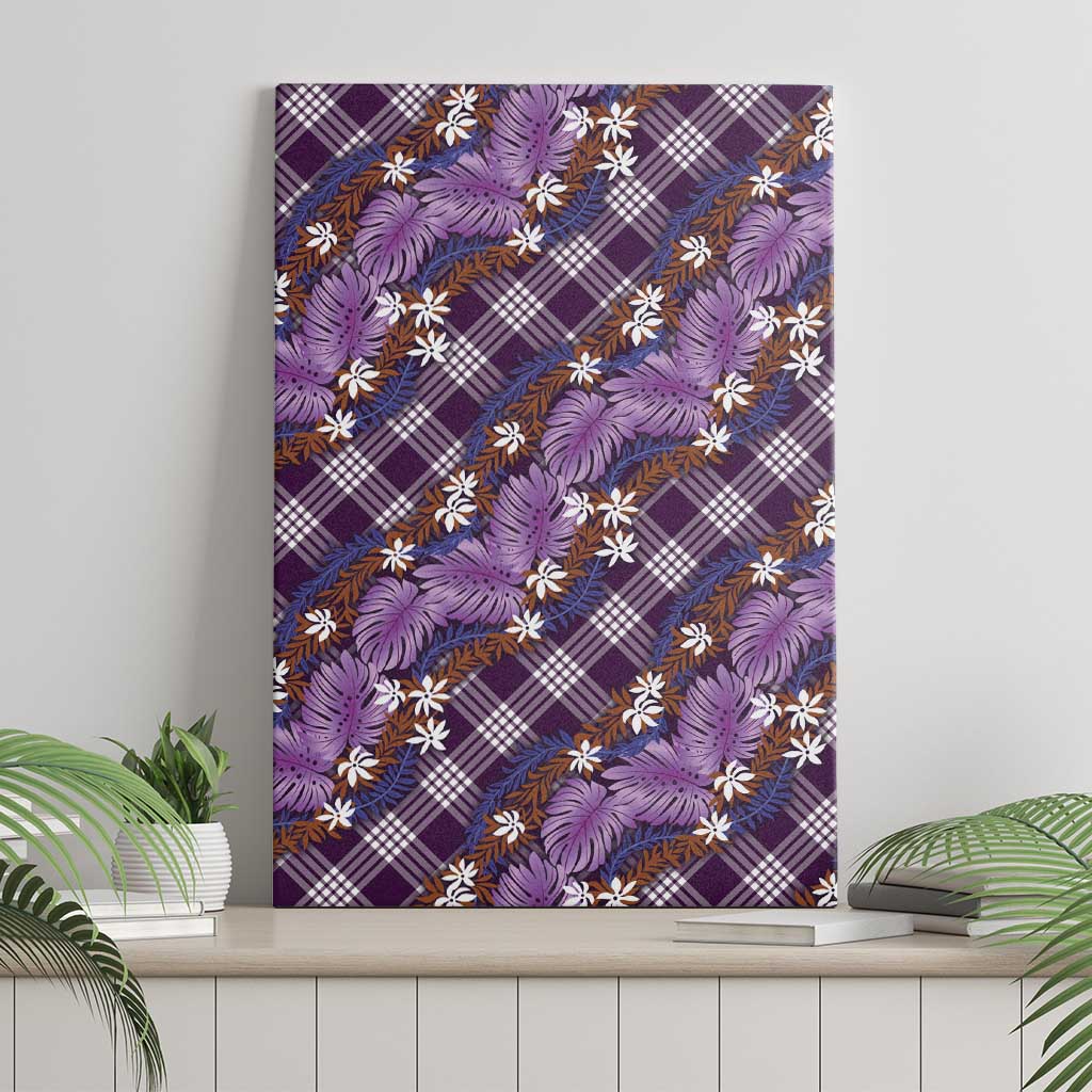 Polynesian Monstera Tiare Floral Canvas Wall Art Lavender Tropical Plaid - Polynesian Pride