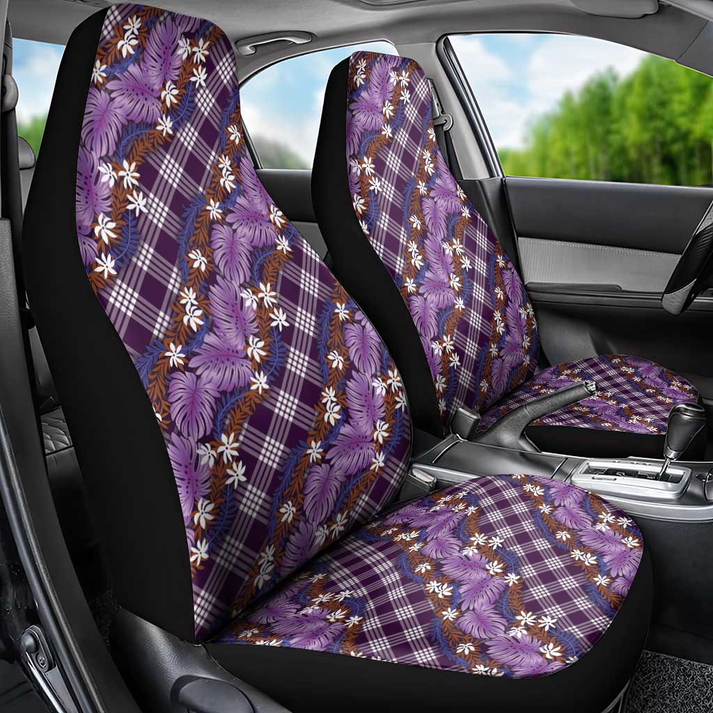 Polynesian Monstera Tiare Floral Car Seat Cover Lavender Tropical Plaid - Polynesian Pride