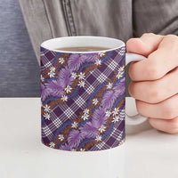Polynesian Monstera Tiare Floral Ceramic Mug Lavender Tropical Plaid - Polynesian Pride