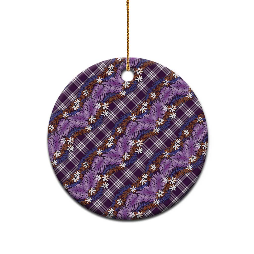 Polynesian Monstera Tiare Floral Ceramic Ornament Lavender Tropical Plaid - Polynesian Pride
