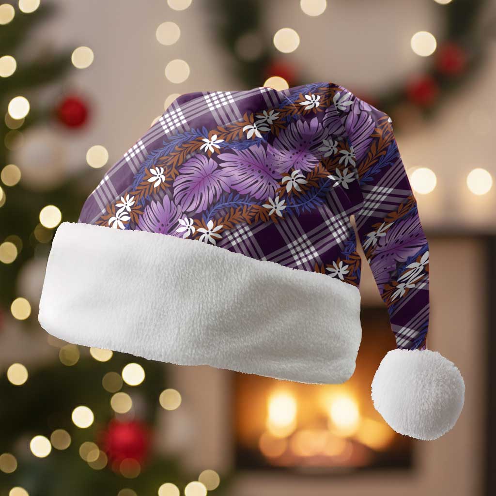 Polynesian Monstera Tiare Floral Christmas Santa Hat Lavender Tropical Plaid - Polynesian Pride