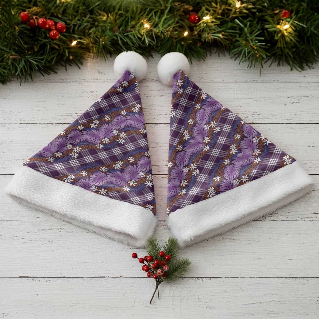 Polynesian Monstera Tiare Floral Christmas Santa Hat Lavender Tropical Plaid - Polynesian Pride