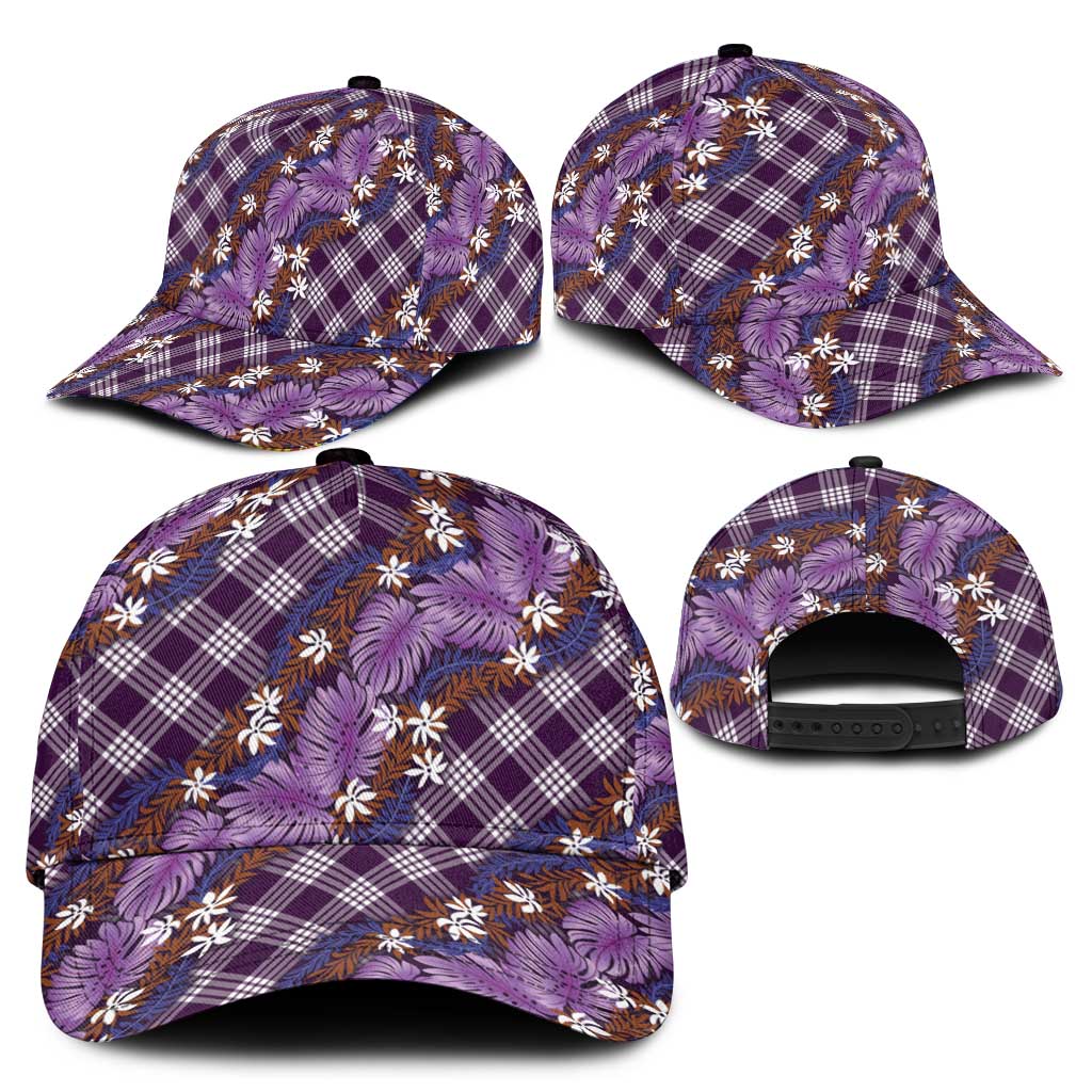 Polynesian Monstera Tiare Floral Classic Cap Lavender Tropical Plaid - Polynesian Pride
