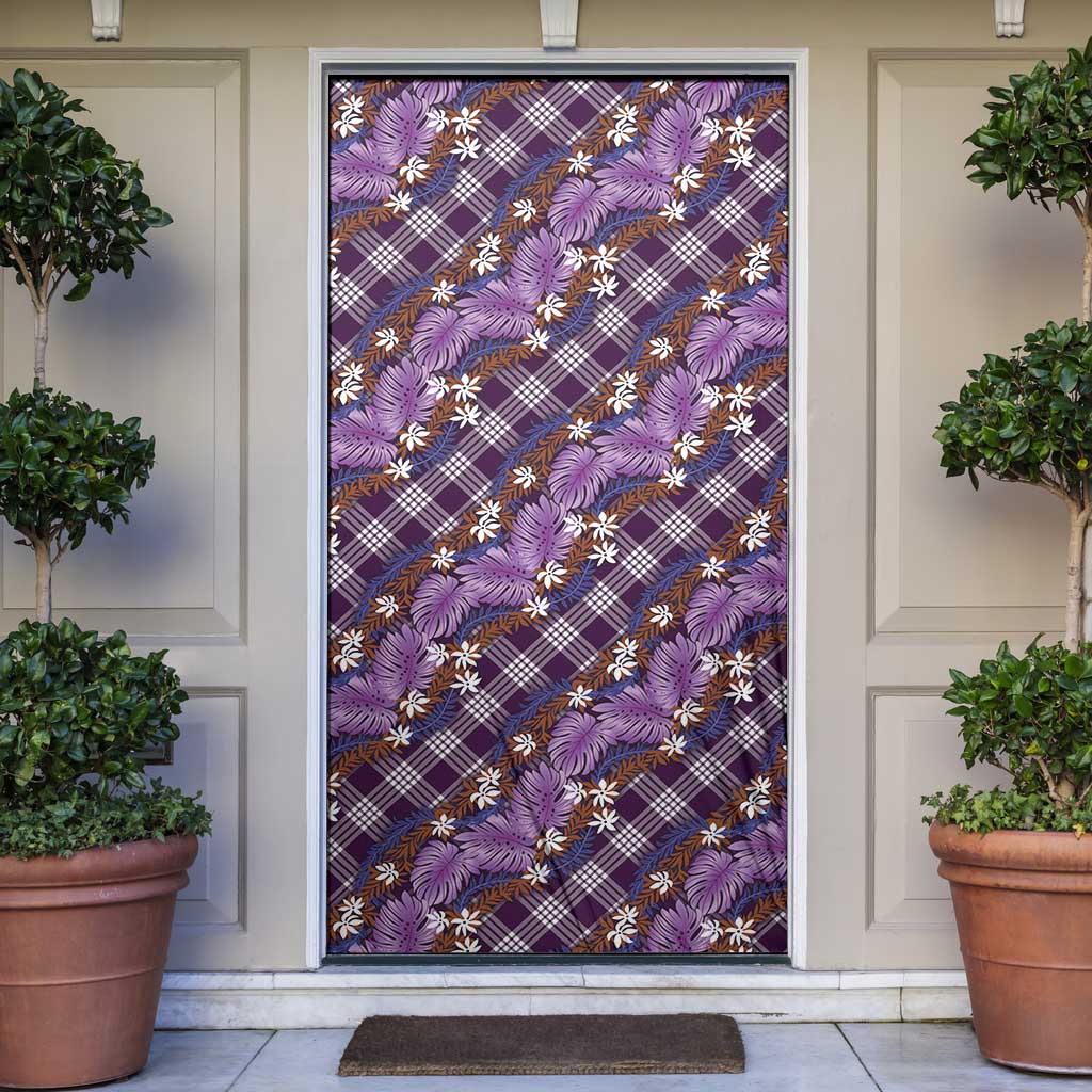 Polynesian Monstera Tiare Floral Door Cover Lavender Tropical Plaid - Polynesian Pride