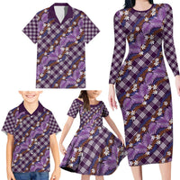 Polynesian Monstera Tiare Floral Family Matching Long Sleeve Bodycon Dress and Hawaiian Shirt Lavender Tropical Plaid - Polynesian Pride