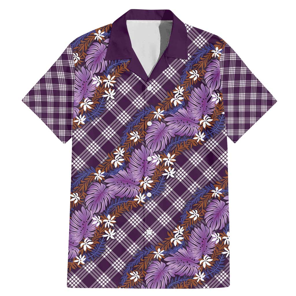 Polynesian Monstera Tiare Floral Family Matching Mermaid Dress and Hawaiian Shirt Lavender Tropical Plaid - Polynesian Pride