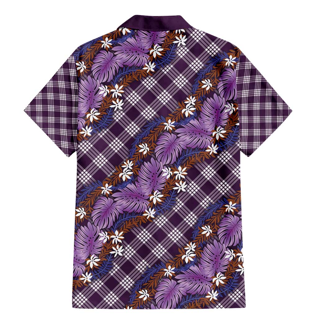 Polynesian Monstera Tiare Floral Family Matching Mermaid Dress and Hawaiian Shirt Lavender Tropical Plaid - Polynesian Pride